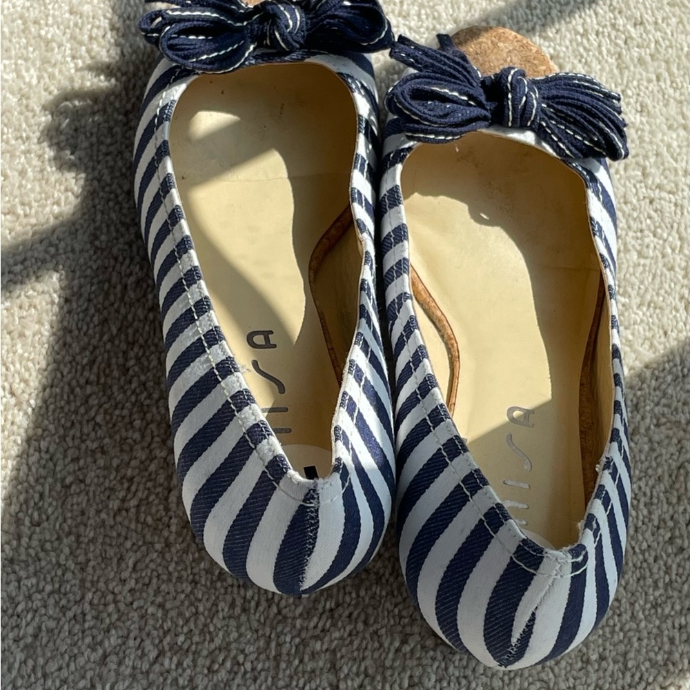 Unisa Navy Blue Striped Wedges